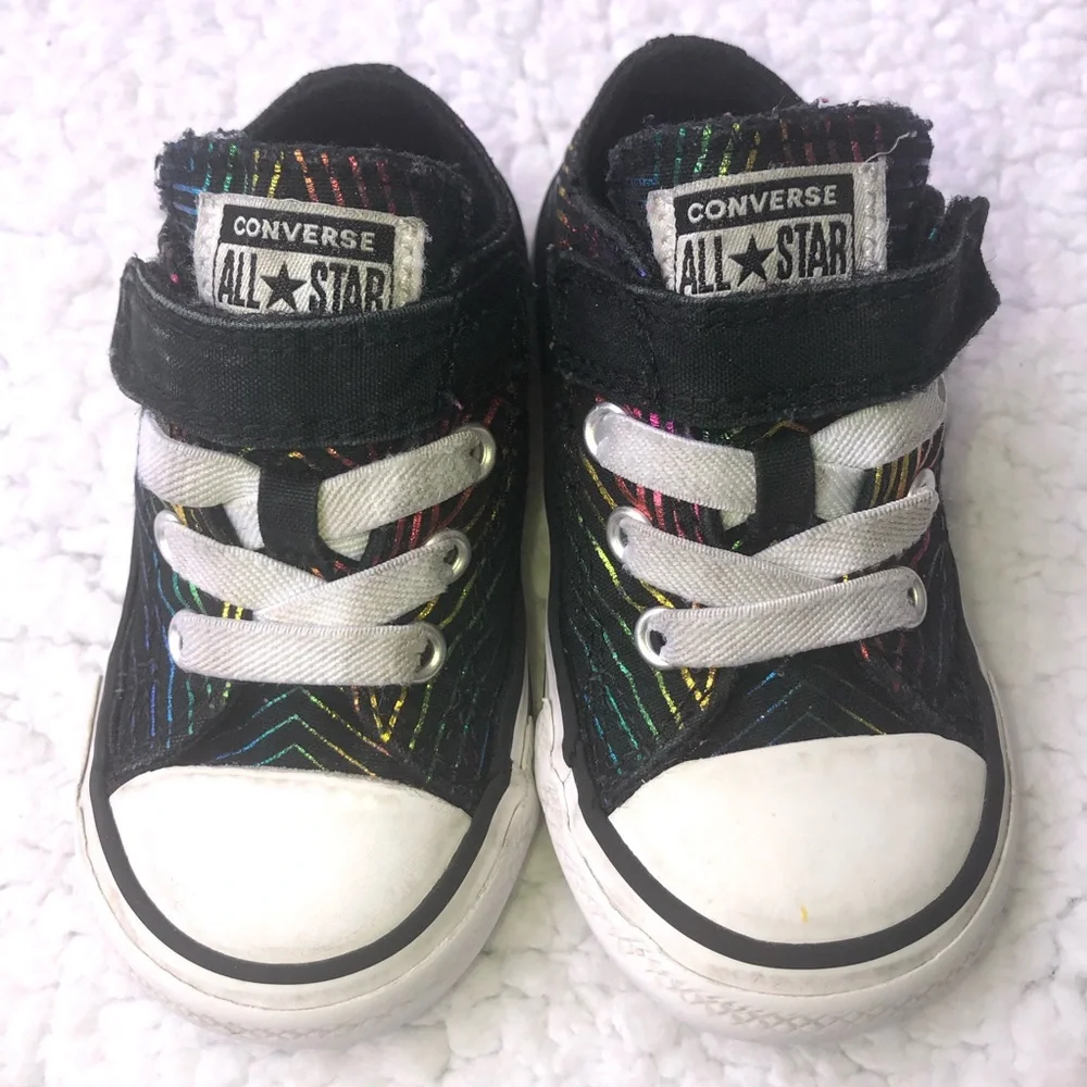 Converse All Star Chucks sneakers neon stripe black shoes toddler baby size 5